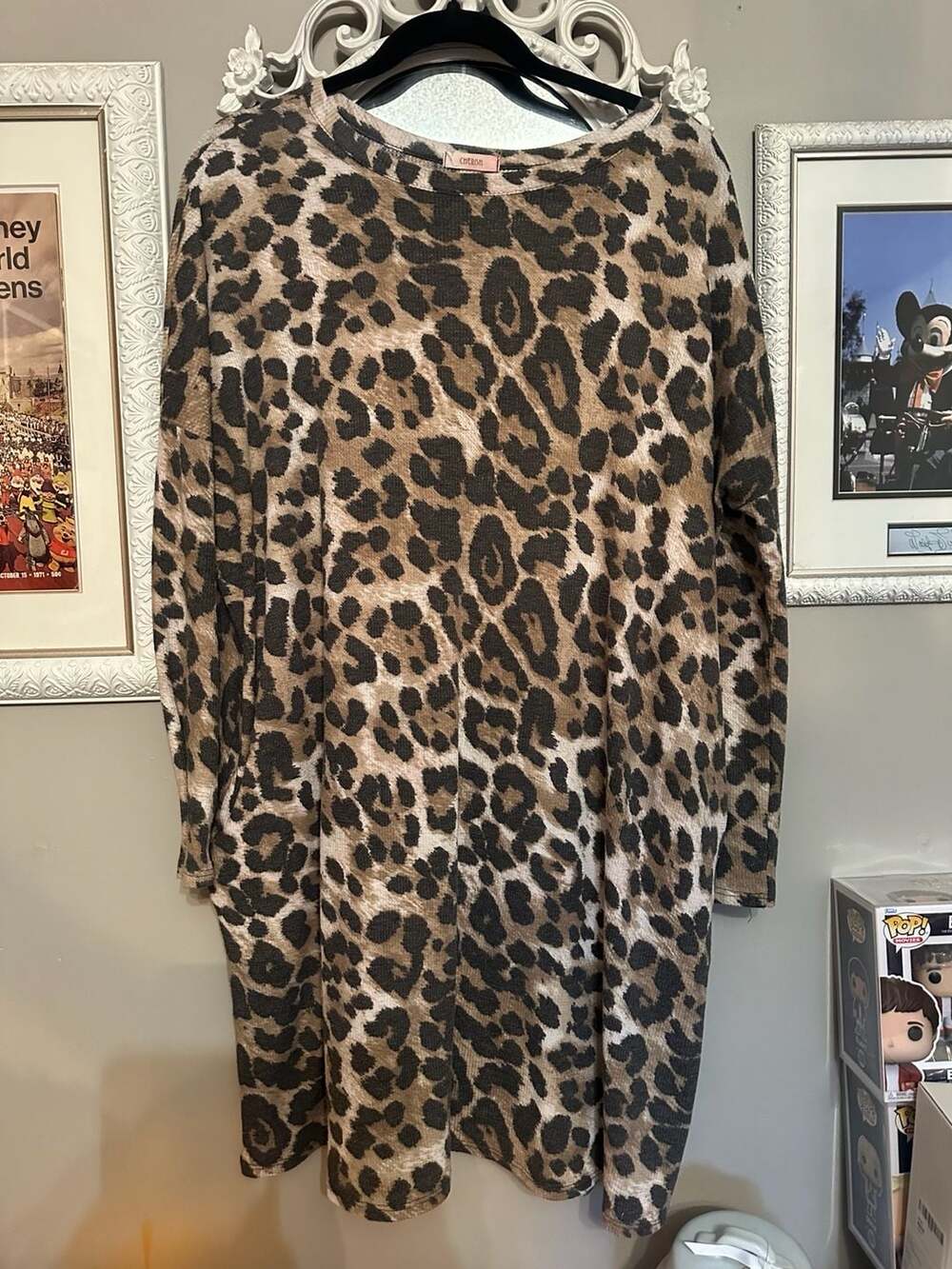 Cherish Leopard Print Thermal Long Sleeve Tunic Dress with Pockets
